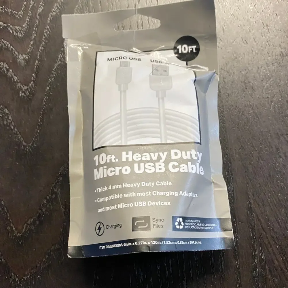 New 10 Ft 10 Foot Heavy Duty Micro USB USB-A Cable